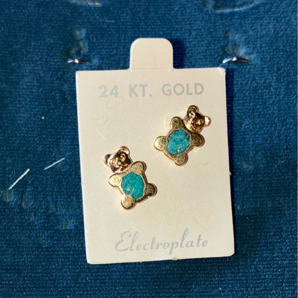 Jewelry - 24 KT Gold Plated bear with Turquoise inlay Stud Earrings